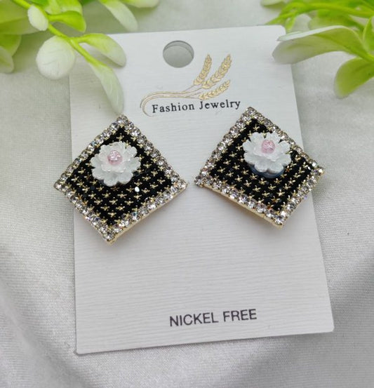 Elegant Floral Rhinestone Stud Earrings – Nickel Free