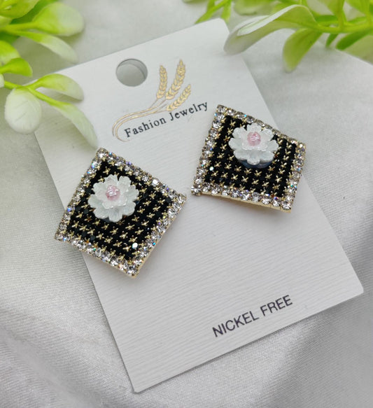 Elegant Floral Rhinestone Stud Earrings – Nickel Free