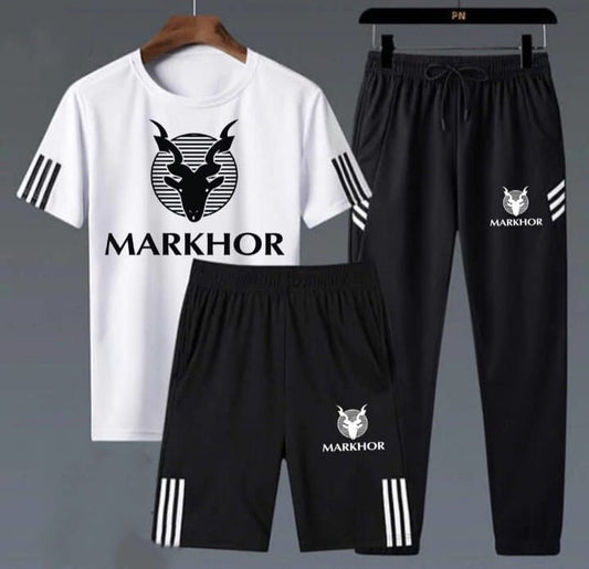 Markhor 3-Piece Black & White Summer Tracksuit Combo for Men