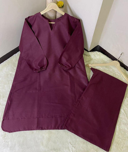 Stylish Maroon Co-Ord Set - 2 Pcs Cotton Plain for Women's Fashion