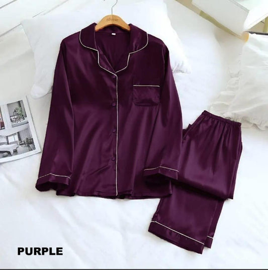 2 Pcs Women's Stitched Plain Night Suit