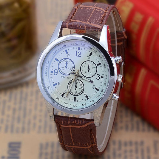 Hot sale blue light glass three-eye Belt men's watches men's micro-explosion gift
