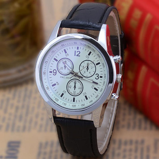 Hot sale blue light glass three-eye Belt men's watches men's micro-explosion gift