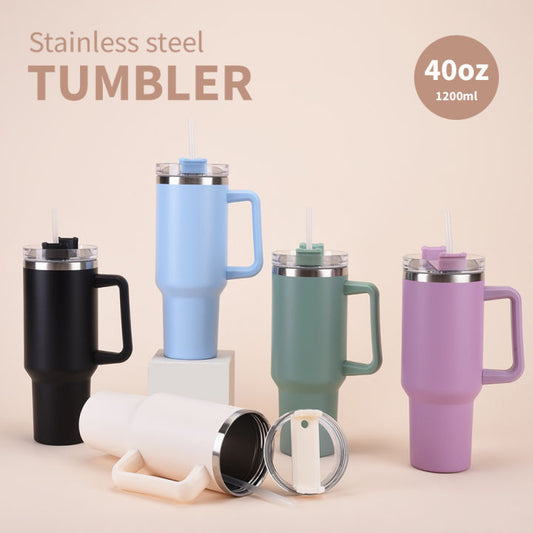 40oz Insulated Tumbler with Handle & Straw