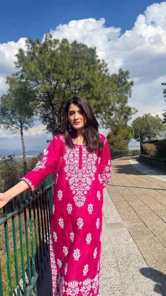 1 Pc Women's Stitched Linen Chikankari Embroidered Kurta